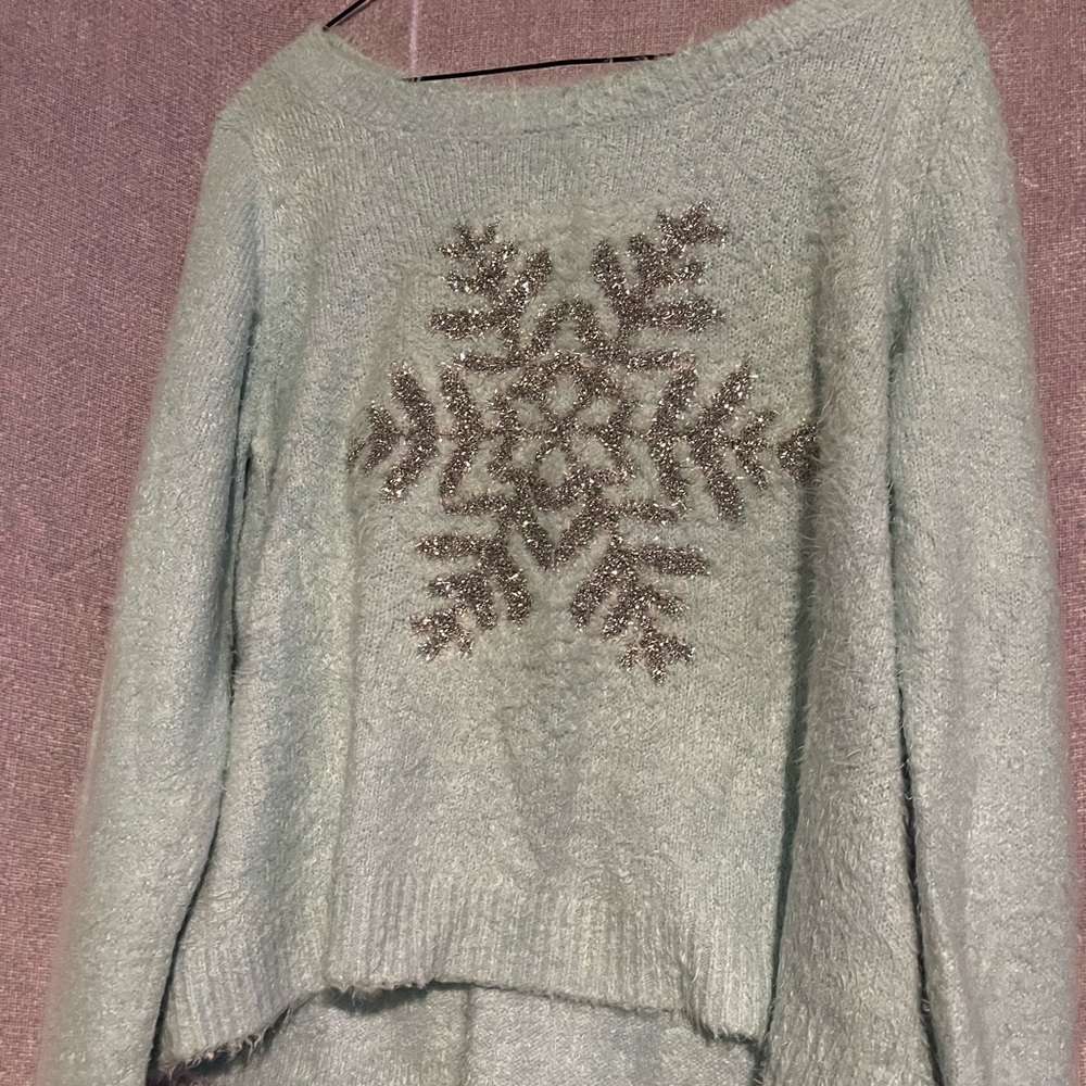 LC Lauren Conrad Blue Off-the-Shoulder Knit Sweater